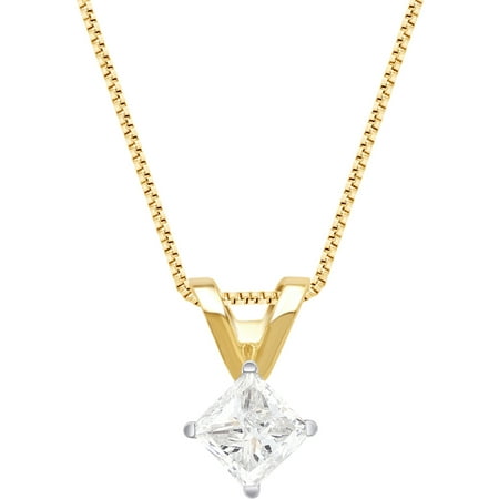 1/4 Carat T.W 14K Yellow Gold, IGL Certified Princess Diamond Pendant 18 Inch Chain