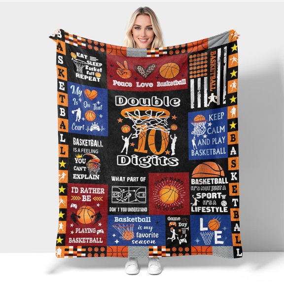 Tiruiarec Basketball Blanket Ultra Soft Basketball Flannel Throw Lightweight Blanket for Boys Girls Women Team Basketball 10th Birthday Gifts 50"X60"