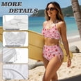 thumbnail image 6 of DISNIMO Strawberry Flower Print Women's Bikini Sets Two Piece High Waisted Bathing Suit Tummy Control Swimsuits Summer Beach Swimwear, XS, 6 of 7