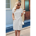 thumbnail image 6 of Women'S Summer Striped Short Sleeve T Shirt Dress Casual Tie Waist with Pockets Light Gray XL, 6 of 7