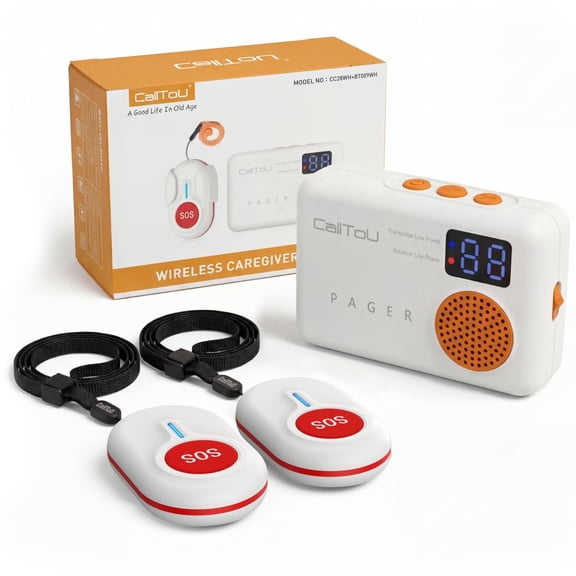 CallToU Wireless Caregiver Pager for Home, Hospital & Caregiver Use, Medical Alert System for Seniors, 1000FT Range, 2 Receivers & 2 SOS Buttons