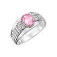 thumbnail image 4 of RYLOS Men's Rings Sterling Silver Rings Classic Designer Style 8X6MM Oval Gemstone & Diamond Ring Pink Ice Birthstone Rings For Men Size 9, 4 of 8