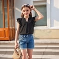 thumbnail image 5 of Tiijoy Girls Summer Ruffle Sleeve Shirt Casual Solid V Neck Blouse Top, Green, Sizes 5-14, 5 of 5