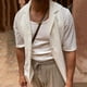 thumbnail image 4 of Camisa de punto hueca de verano para hombre, de color liso, ajustada, con solapa, de manga corta, ropa informal europea y americana para hombre, 4 of 6