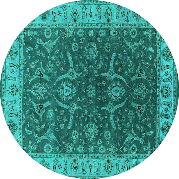 Ahgly Company Indoor Round Oriental Turquoise Blue Industrial Area Rugs, 8' Round