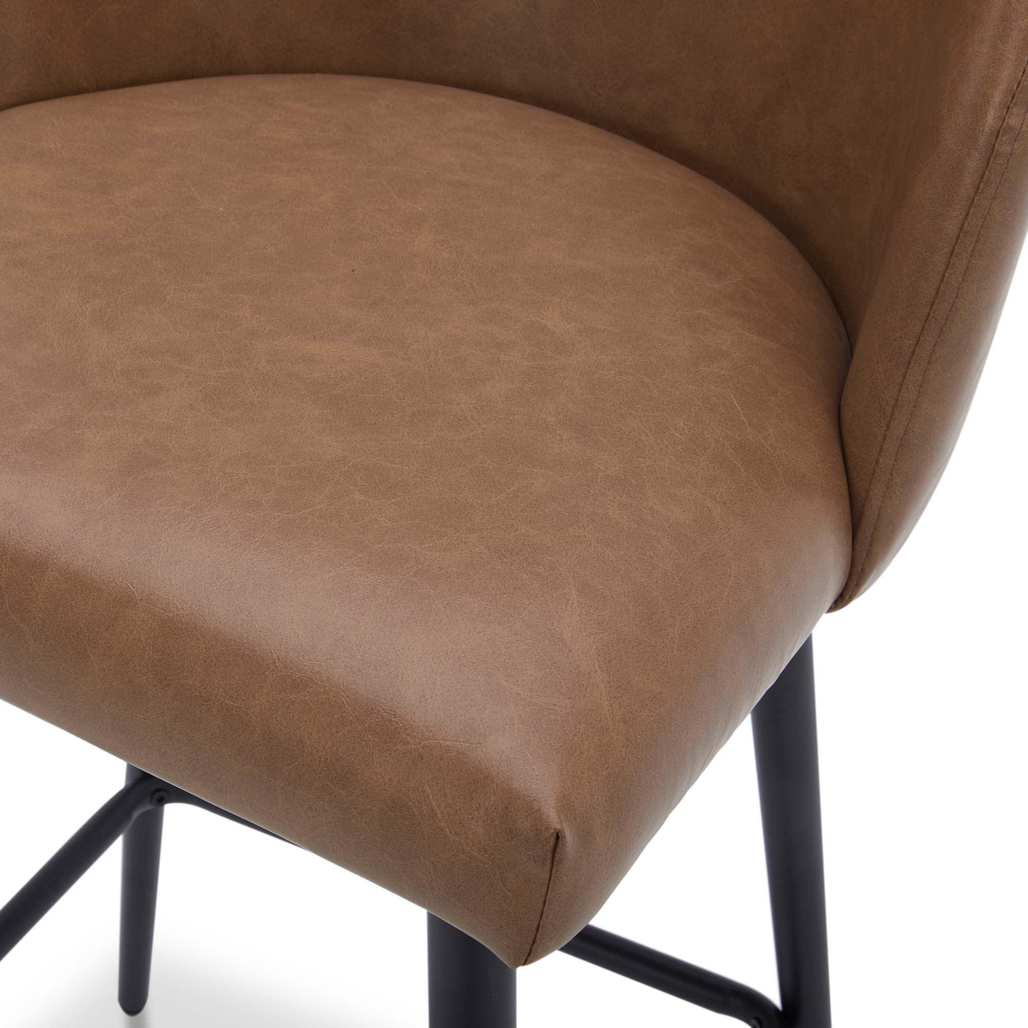 CHITA 27" Swivel Upholstered Counter Bar Stools set of 3 with Back & Metal Legs, Faux Leather in Saddle Brown