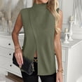 thumbnail image 2 of Fewfanhot Women's Mock Neck Knit Sleeveless Vest, Asymmetrical Wrap Split Sweater Tank, Casual Loose Fit Knitwear Top, S-XL, 2 of 7