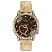 CITIZEN Women's EV1003-09X Eco-Drive Desire Rose Gold Tone Brown Dial Leather Strap Diamond Watch