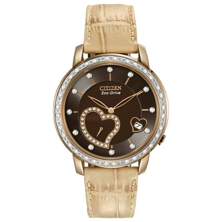 CITIZEN Women's EV1003-09X Eco-Drive Desire Rose Gold Tone Brown Dial Leather Strap Diamond Watch