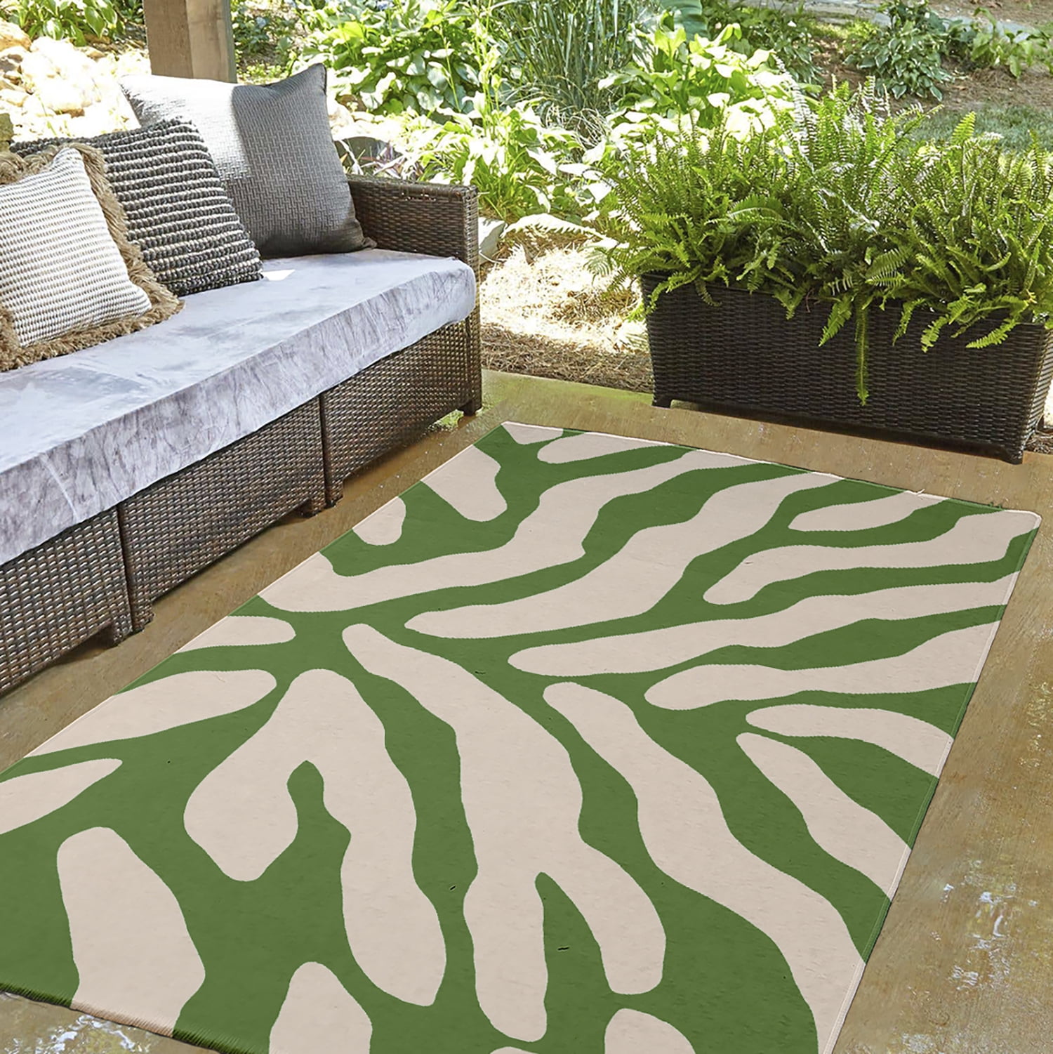 Simply Daisy 3' x 5' Light Olive Animal Stripe Spring Chenille Indoor/Outdoor Rug