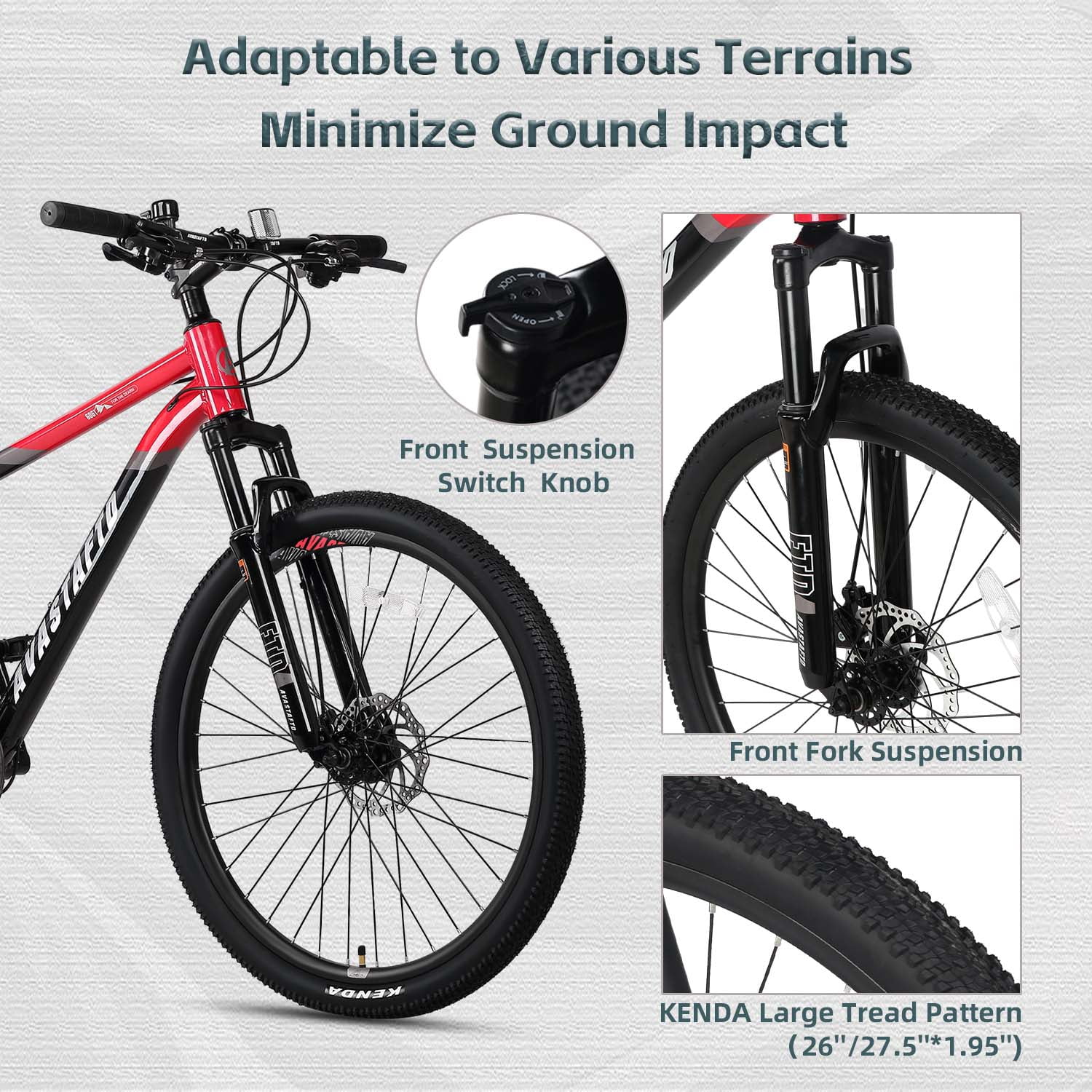 AVASTA 27.5-inch Mountain Bike for Man Male and Woman Female Adult with Lightweight Aluminum Alloy Frame and Dual Disc Brakes,Front Suspension,21-Speed Gear Shifters,Hidden Brake Cables,Red