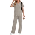 thumbnail image 3 of Fantaslook Two Piece Lounge Sets for Women Summer Outfits Henley V Neck Short Sleeve Tops Wide Leg Pants Matching Sets Trendy Clothes, 3 of 10
