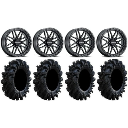 Raceline Krank XL 18 Wheels Black 36 Intimidator Tires Kawasaki Mule Pro FXT Raceline Krank XL 18 Wheels Black 36 Intimidator Tires Kawasaki Mule Pro FXT