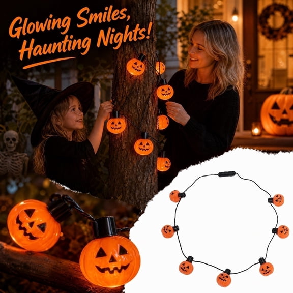 Halloween Pumpkin String Lights, Jack-o'-Lantern LED Fairy Lights, Orange Pumpkin Face Decorative Lights for Outdoor Indoor Halloween Party Yard Decor