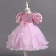 thumbnail image 5 of Wuxian Toddler Girls Bow Tutu Sequins Dress Short Puff Sleeve Round Neck High Waist Ruffles Tutu Dress Glitter Mesh Party Gown With Layered Dresses,Pink,2-3 Years, 5 of 7