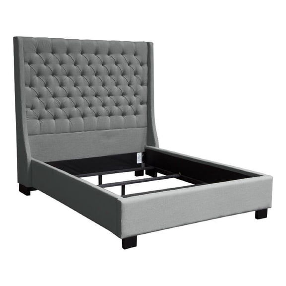 Zoa King Size Bed in Dark Gray Linen Upholstery- Wingback Headboard