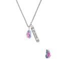 thumbnail image 2 of Delight Jewelry Silvertone Translucent Hot Pink & Blue Flying Butterfly Silvertone Always My Sister Bar Charm Necklace, 23", 2 of 4