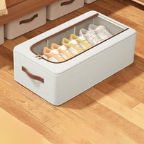 Miogawg Shoe Organizer For Closet, Large Foldable Shoe Storage Containers Box Bin, Adjustable Dividers And Clear Cover, Space Saving Shoe Storage Organizer Box, A