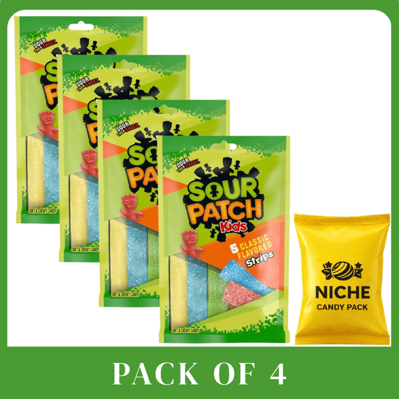 Sour Patch Kids Candy Strips, 3.5 oz, Pack of 4-with candy pack