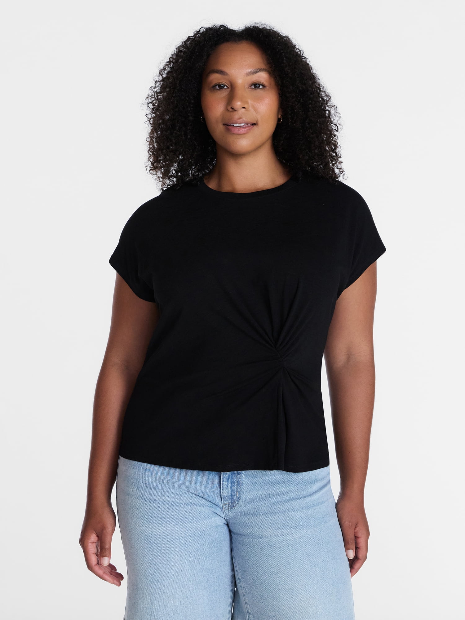 Time and Tru Women's Twist-Front Tee with Short Sleeves, Sizes XS-XXXL