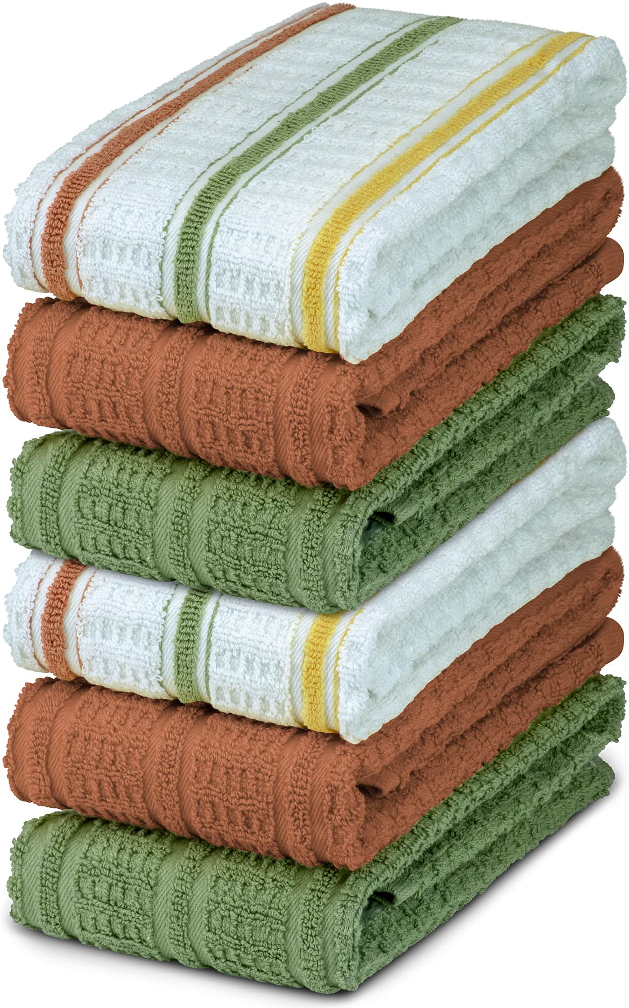 DecorRack 6 Large Kitchen Towels, 100% Cotton, 16 x 27 inches, White, Orange and Olive (6 Piece ...
