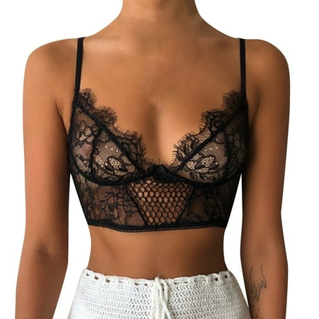 

LBECLEY for Women Plus Size Vest Crop Wireless Bra Lingerie V Neck Underwear Camisole 5X Lingerie for Plus Size Women Night Gowns Black Xl