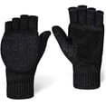 thumbnail image 2 of Guantes de invierno sin dedos Manoplas de lana convertibles para hombres y mujeres - Guante de nieve de punto térmico cálido para clima frío, 2 of 3