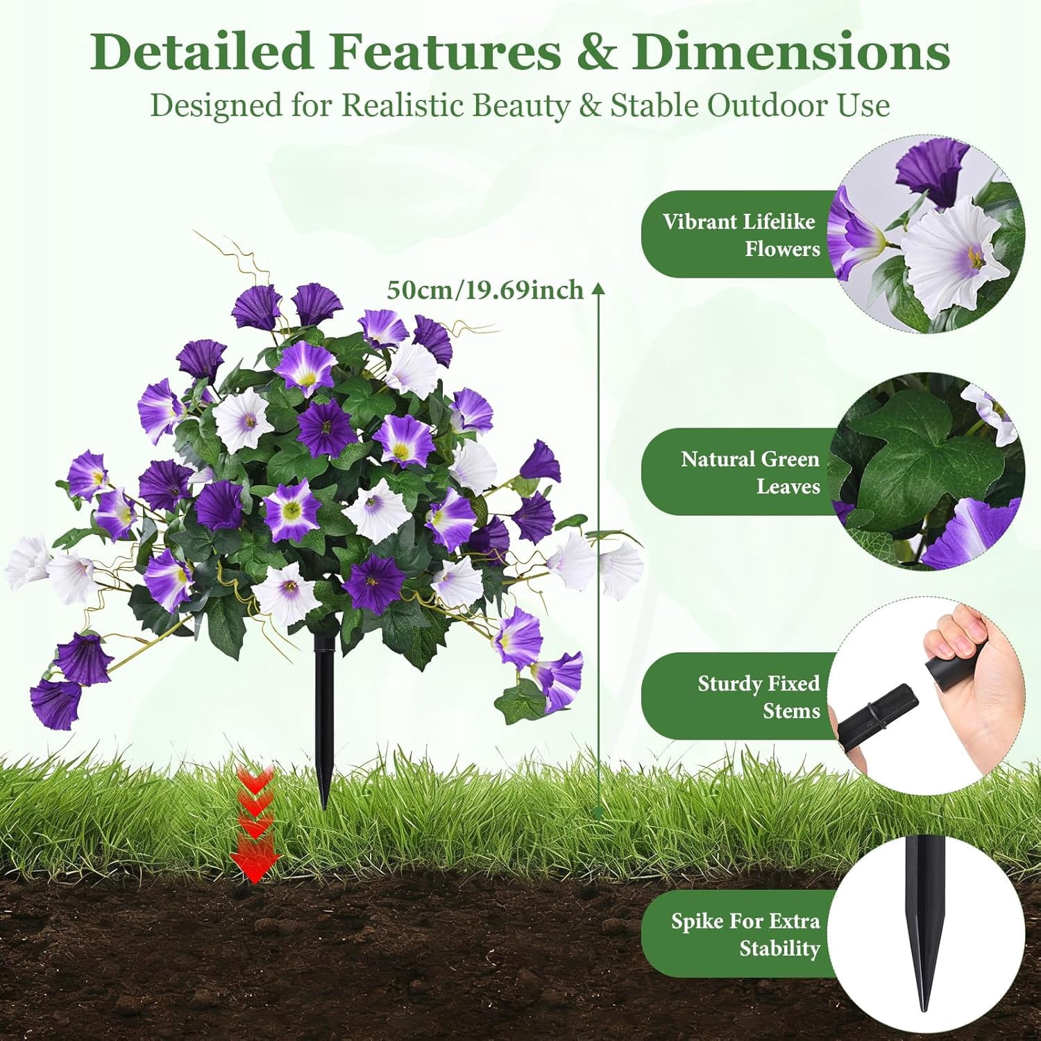 Lyacmy 2 Pack 19.7in Artificial Flowers Topiary Ball Trees for Outdoors, UV Resistant Lifelike Morning Glory Fake Bushes Plants with Ground Spike for Porch Garden Decor