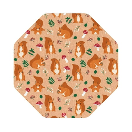 

Coaee Squirrel And Mushroom Print Leather Coasters Set of 6 Non-Slip Washable Cup Coasters for Home Office Bar Octagon