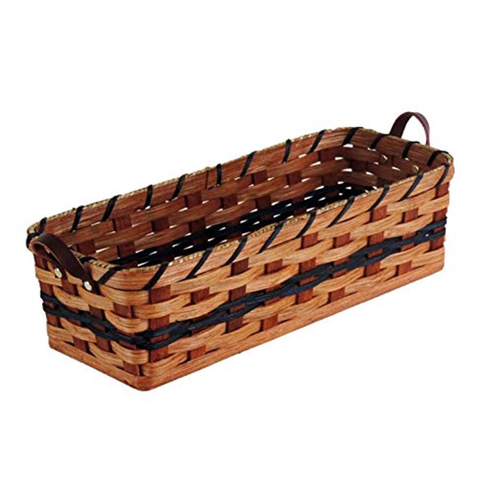 Amish Handmade Bread Basket With Leather Loop Handles