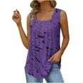 thumbnail image 5 of ZQGJB Summer Tank Tops for Women Loose Fit Pleated Square Neck Sleeveless Tops Cute Plain Tees Loose Fit Curved Hem Flowy Tunic Blouse Z06-Purple XXL, 5 of 5