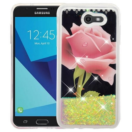 Samsung Galaxy J7 (2017) / J7 Sky Pro / J7 Perx / J7 V / J7 Prime / Galaxy Halo Case, Luxury Bling Glitter Liquid Quicksand Cover - Hot Pink