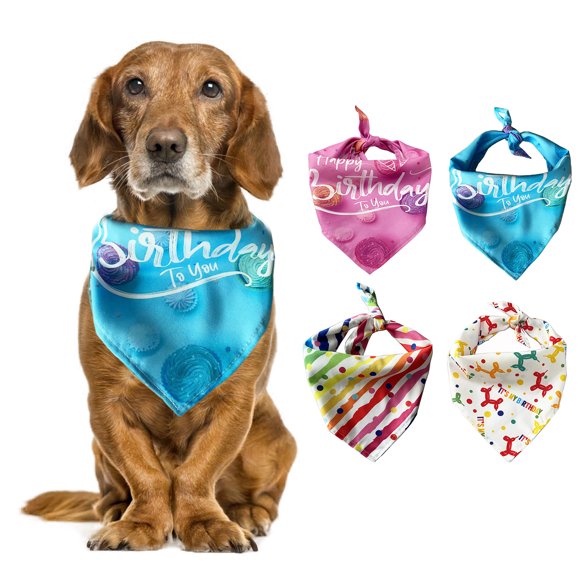 Neinkie 4Packs Dog Birthday Bandana, Dog Birthday Boy Girl Bandana Triangle Scarf for Dog Puppy Birthday Party Supplies