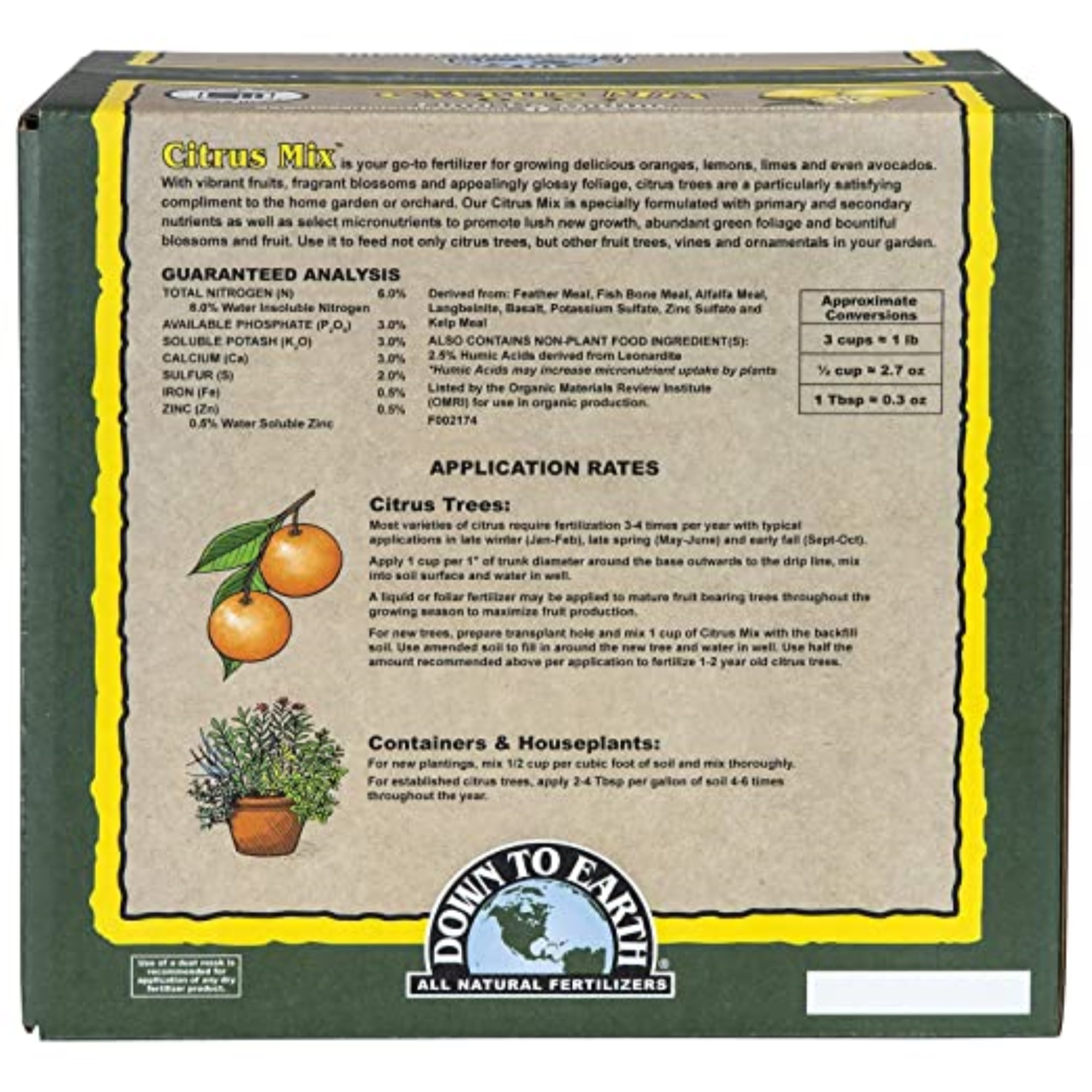 Down to Earth Organic Citrus Fertilizer Mix 6-3-3, 15 lbs.
