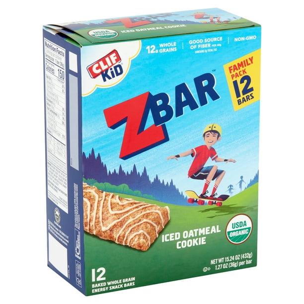 Clif Kid Zbar Iced Oatmeal Cookie Baked Whole Grain Energy Snack Bars Family Pack, 1.27 oz, 12