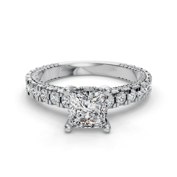 Empire Jewelry 14K White Gold Plated 1.7 Ct Princess Cut Moissanite Engagement Ring - Side Stone Solitaire Engagement Ring for Women - Elegant Wedding Jewelry Gift