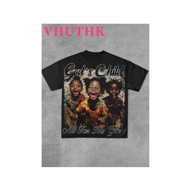 Vhuthk (220 cotton T-shirt) men's summer round neck short sleeve casual cotton with print Y2K style Coral asian