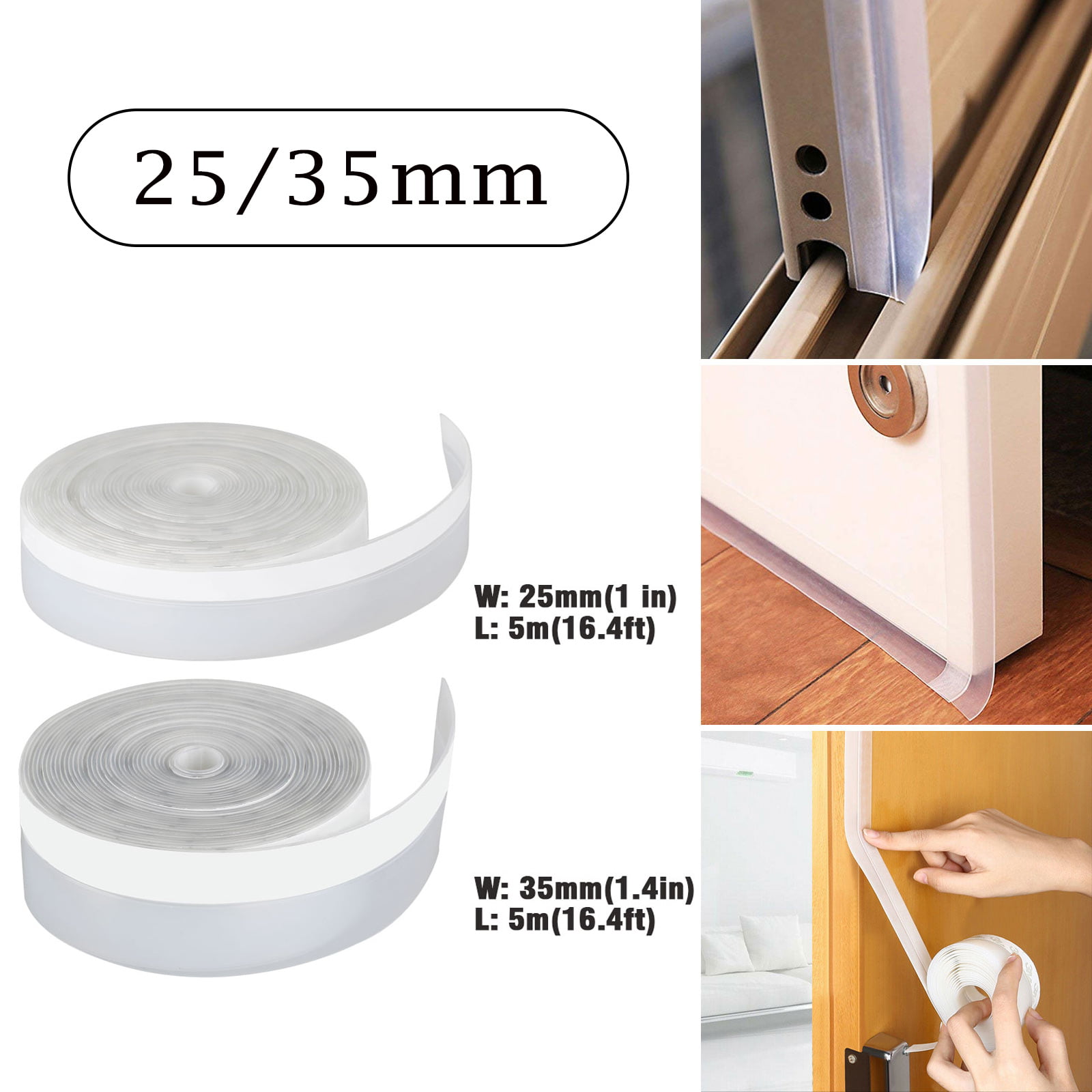 45MM,Transparent Silicone Seal Strip,10M/32.8 ft Door Strip Bottom for Doors Silicone Sealing Sticker Adhesive for Doors and Windows House and Glass Shower Door Seal Strip for Side of Door 