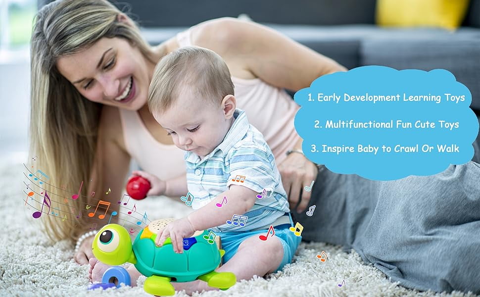 5 in 1 Musical Projector Turtle Crawling Toys Tummy Time Infant Baby Toys, Baby Toys 6-12 Months, 0-3 3-6 7 8 9 12-18 Months 1 Year Old Boy Toys Girl Toys Birthday Gift