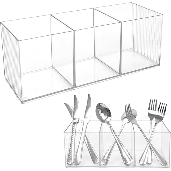 MORAVE Plastic Cutlery Storage Organizer, Countertop Utensil Caddy for Fork, Knife, Spoon and Silverware in Kitchen