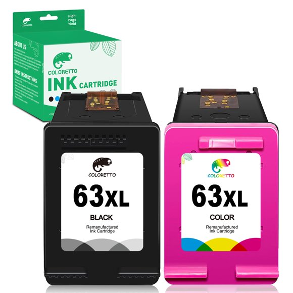 COLORETTO Cartouche d'Encre d'Imprimante Remanufacturée de Remplacement pour HP 63TG à Utiliser avec Envy 4520 4516 Officejet 5255 5258 DeskJet 1112 3632 3639 1112 2130 3632 3633 3634 (1 Noir+1 Couleur) Paquet Combo