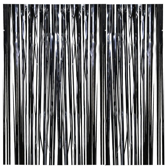 YOLOKE Foil Fringe Curtains, Black Tinsel Streamers, 39.4 × 78.7 In, Perfect for Parties