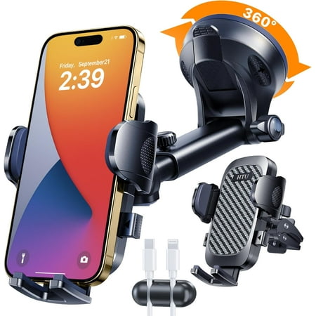 2026 Ultimate Best【True Military-Grade & Safety Cert】Car Phone Holder 【Upgraded 360 Rotation & 100+LBS Strongest Suction】5-in-1 Truck Windshield Dashboard Vent Mount Stand for iPhone Android  Black