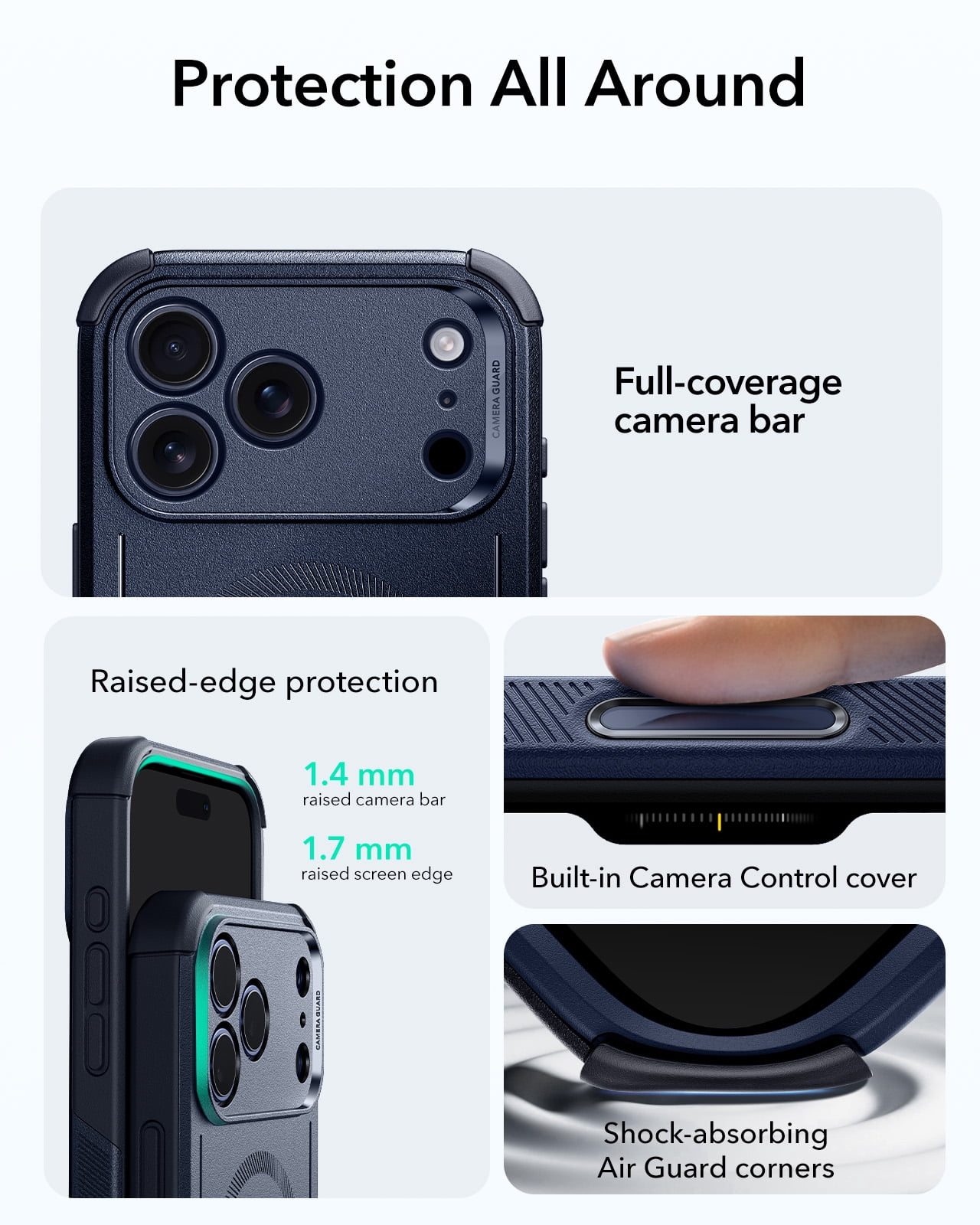 ESR Case Compatible with iPhone 17 Pro, 7X Military-Grade Drop Protection with Camera Control Button, MagSafe Compatible Shock-Absorbing Rugged Cover, Navy Blue