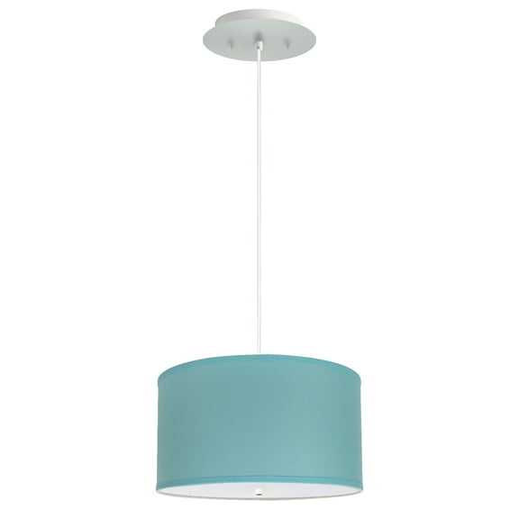 14" W 2 Light Pendant Island Paridise Blue Shade with Diffuser, White Cord