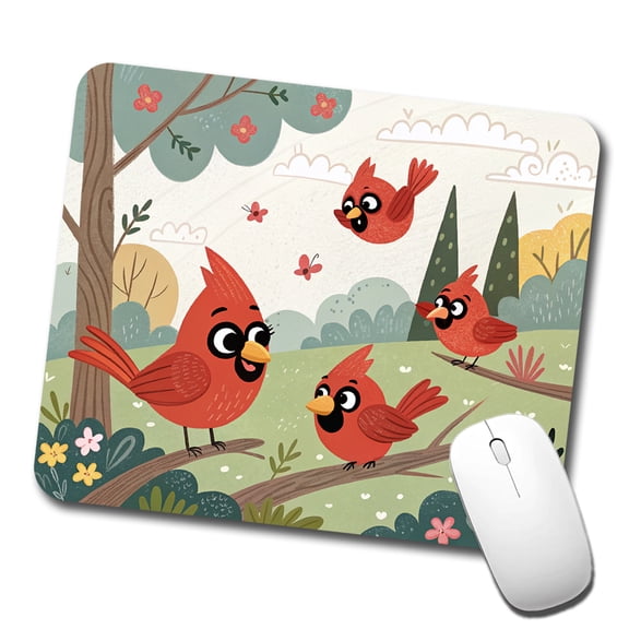Kawaii Red Cardinals Birds Mouse Pad Low Profile Gaming Mat