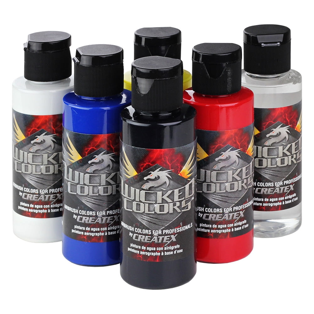 6 Createx Wicked Color Primary Airbrush Paint Hobby Craft Art 2oz