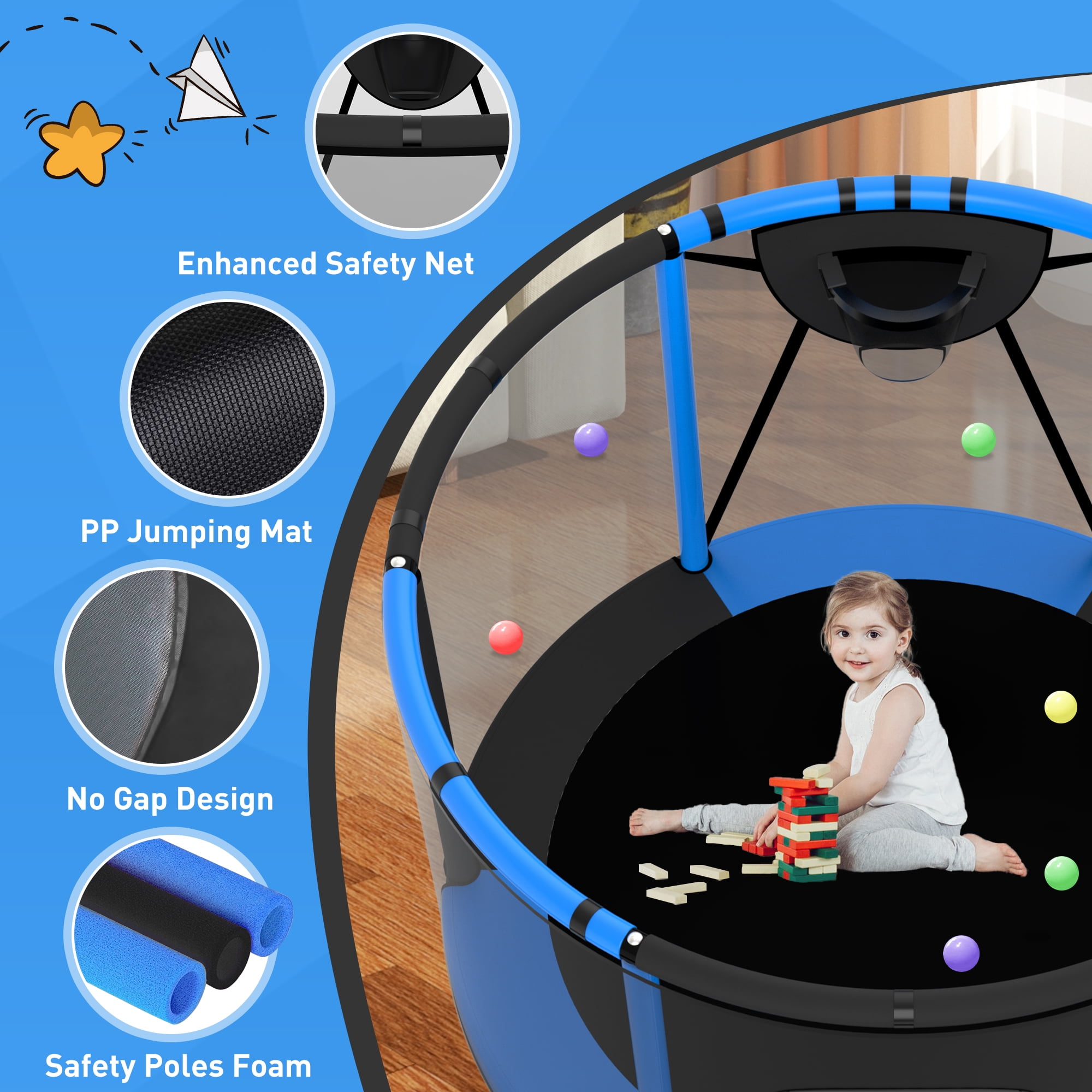 CITYLE Trampoline for Kids 600LBS 5.5FT Toddler Trampoline Indoor Outdoor with Basketball Hoop, Swing, Adjustable Bar, 66'' Mini Small Trampoline with Enclosure, Gifts for Toddlers, Boys & Girls