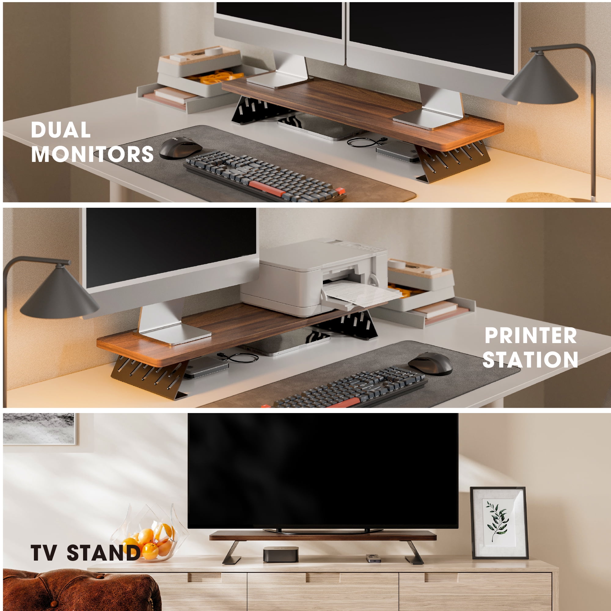Fenge Dual Monitor Stand Riser, 31.5 inch Long Monitor Stand for Desk