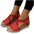 thumbnail image 4 of WIZUTIZ Wedge Sandals for Women Comfortable Sandals for Women Hiking Comfortable Stretch Beach Sandals Pull-On Shoes Flat Heel (O"-1) Medium Solid Sandals for Lady Mother's Day Gifts Red, 4 of 4